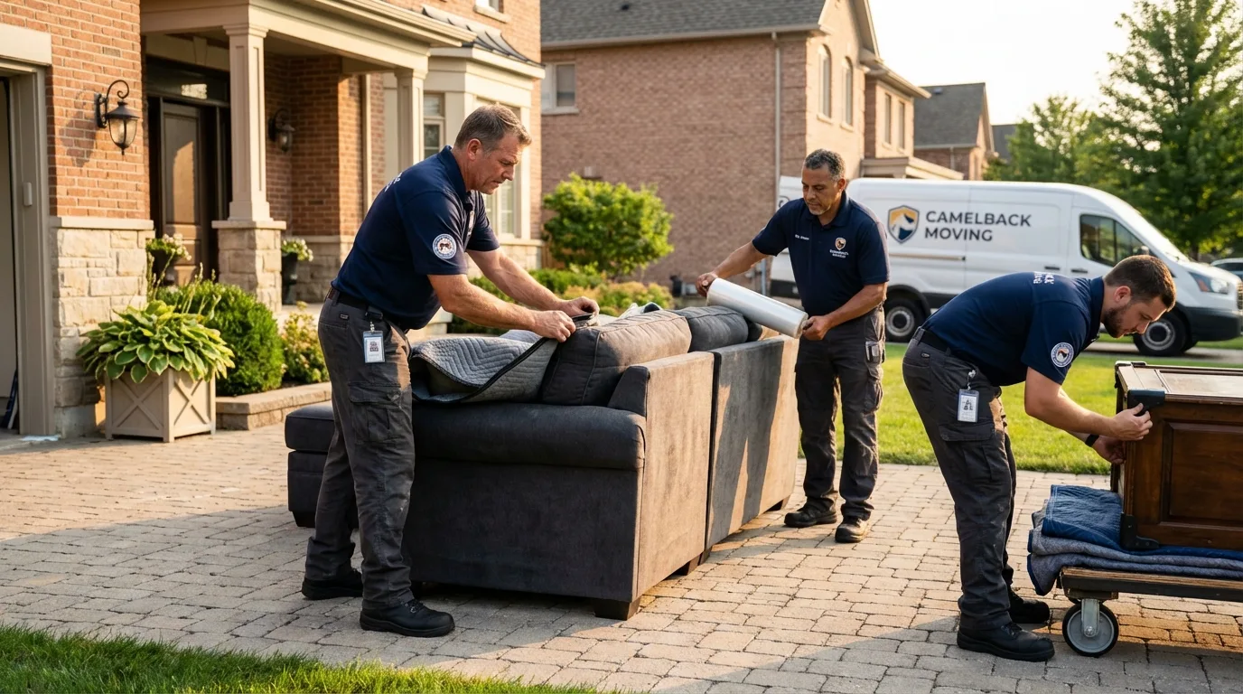 Large estate moving crew wrapping furniture in Taylorville, IL
