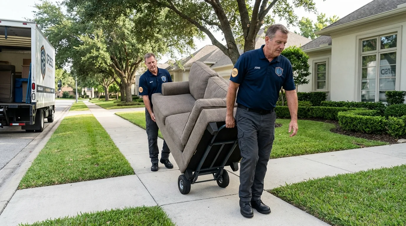 Local residential moving crew loading furniture in Taylorville, IL