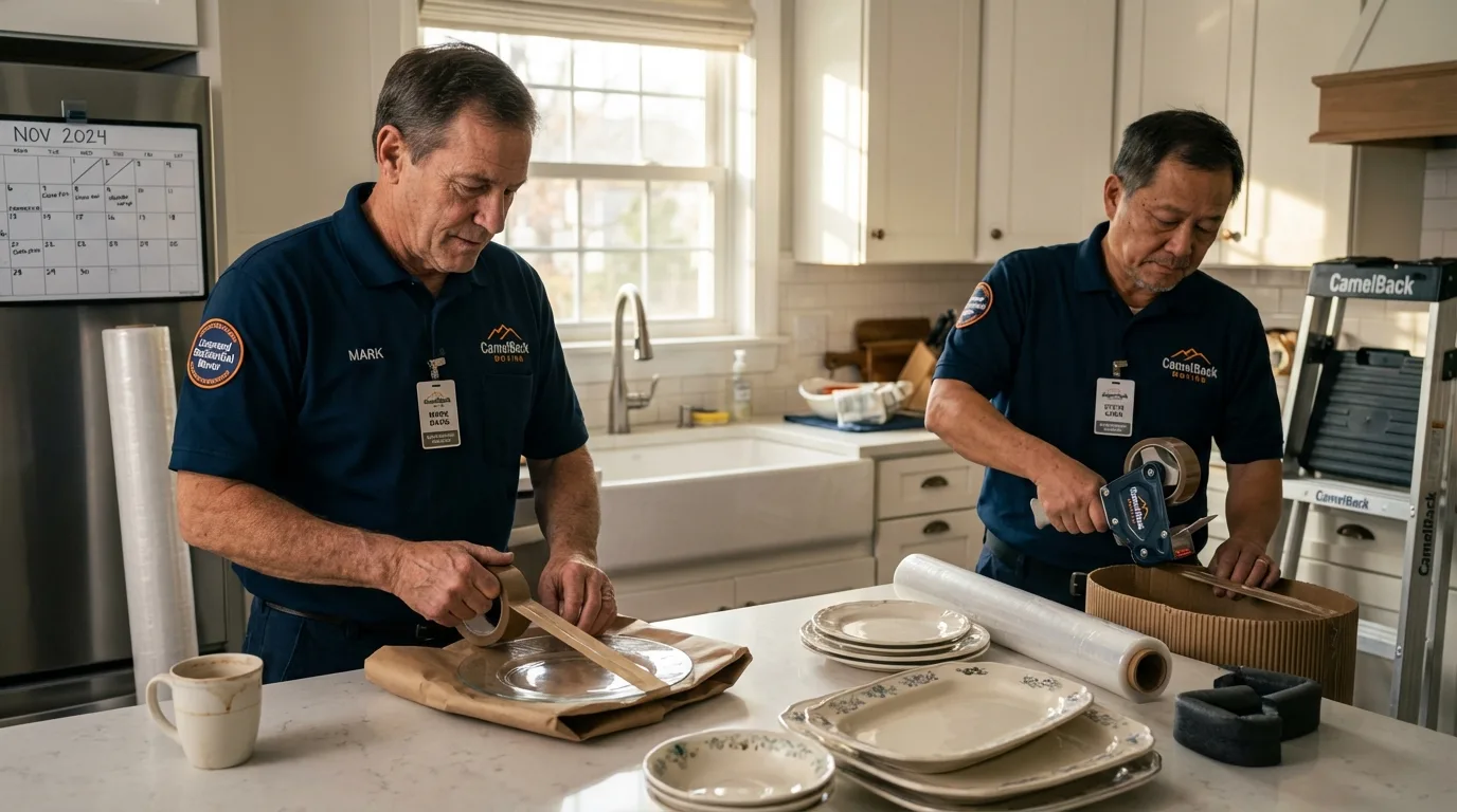 Professional crew packing kitchen dishware in Taylorville, IL